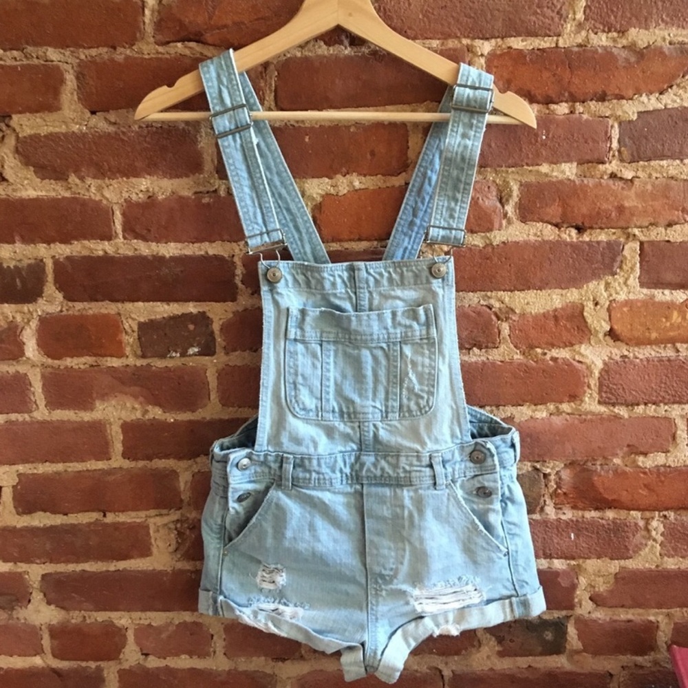 H&M Coachella Distressed Overall Cuffed Shorts